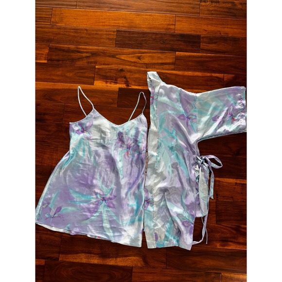 california dynasty Other - California Dynasty Nightgown Robe Set Womens Large Purple Blue Floral Satin VTG